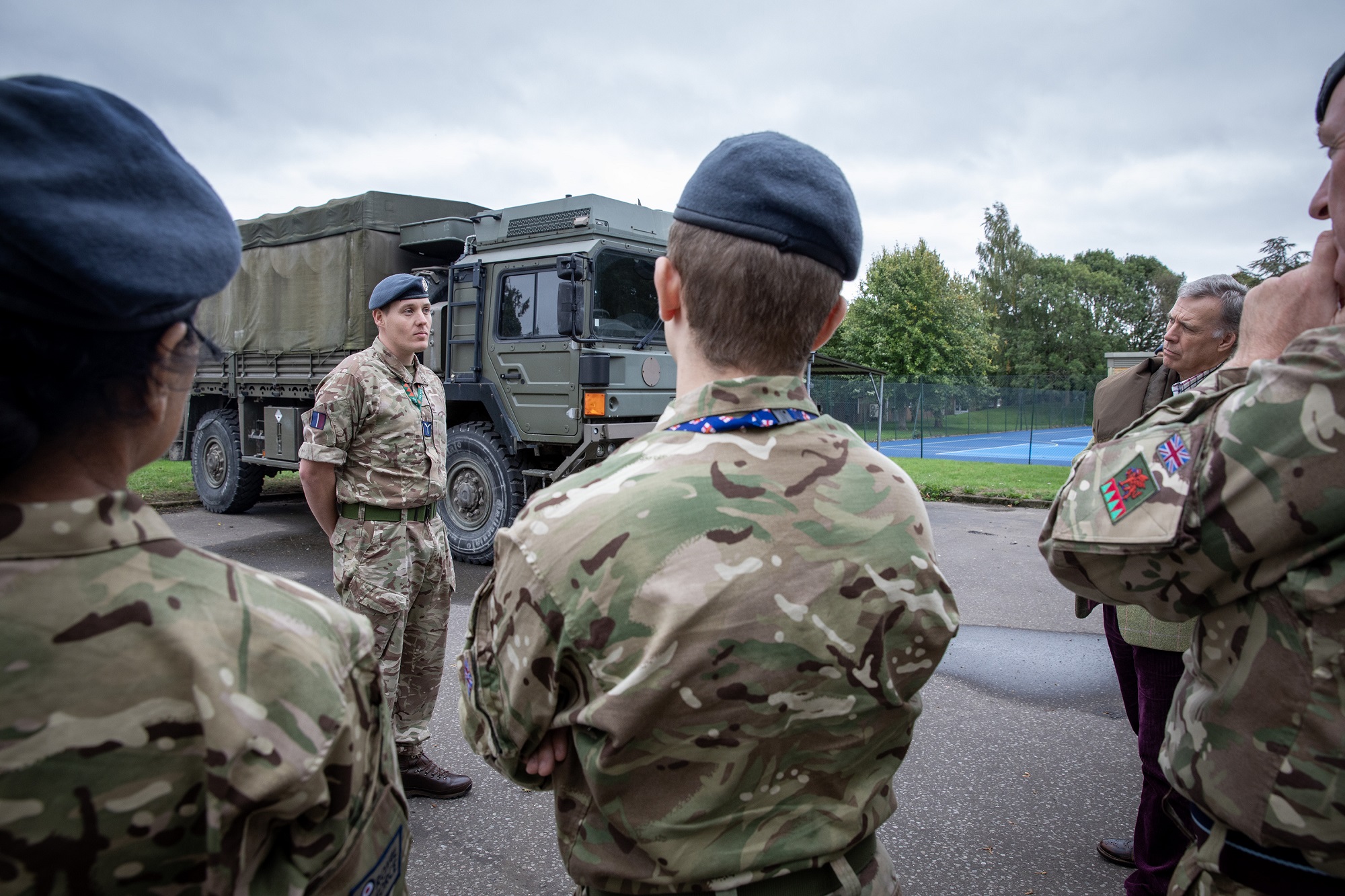 Visitors to 614 Squadron with one of the MAN SV trucks squadron drivers have been using while at RAF Brize Norton